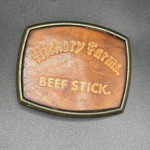 Vintage Hickory Farms "Meat Stick" Leather and Metal Belt Buckle